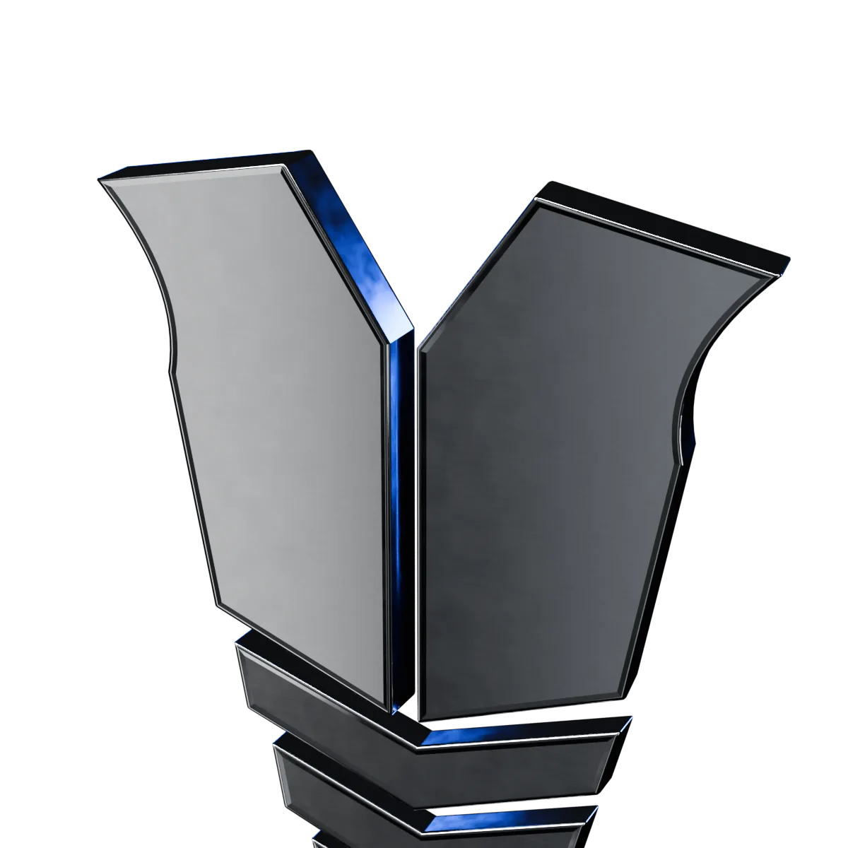 Steel chest plates of the HARNAS emblem, lit from the side